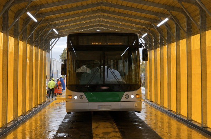 Heavy-duty wheel tracks protecting a portable wash bay mat